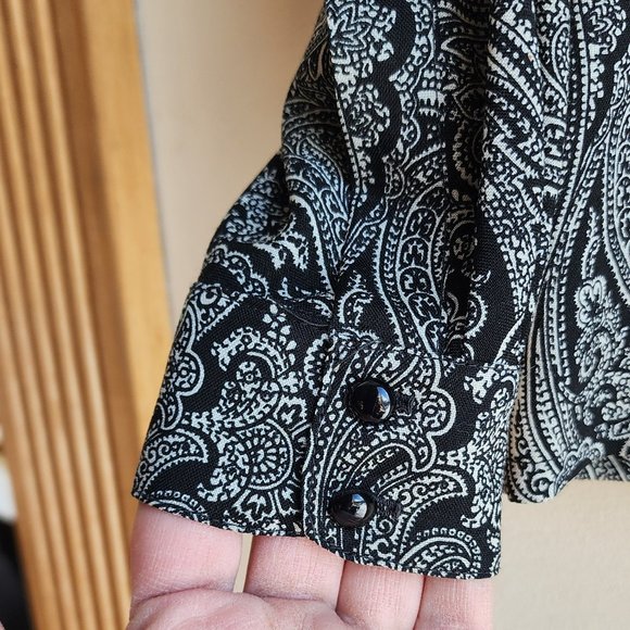 Jaeger Vintage 100% Wool Paisley Button Down Shirt Size Small - Picture 11 of 16